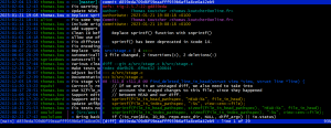 Historique de versions (changelog) et detail d un commit affiches dans un terminal